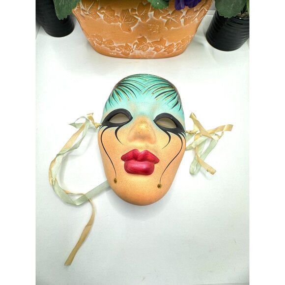 Hand-Painted Ceramic Venetian Mask With Ribbon Ties - Picture 8 of 8